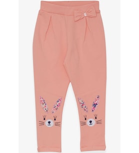 Breeze Kız Bebek Tayt Pantolon Tavşan Nakışlı 9 Ay-3 Yaş, Somon