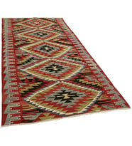 Kırmızı Kilim El Dokuma Modern Geometrik Desenli Salon Kilimi Bordür Detaylı Şık Koridor