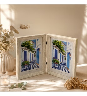 Kişiye Özel Çiftli Ahşap Katlanır Fotoğraf Çerçevesi 15x21 cm