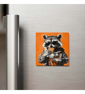 Raccoon - Rakun - Güneş Gözlüklü Style - Buzdolap Magneti - 9x9 Cm