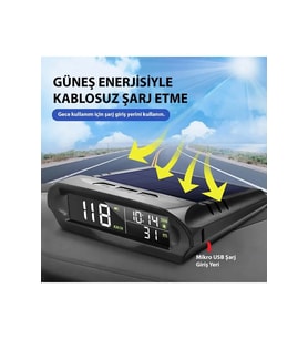 YENİLZD Araç Güneş Enerjili Hız Ölçer S98 HUD Ekranı Evrensel GPS Hız Göstergesi