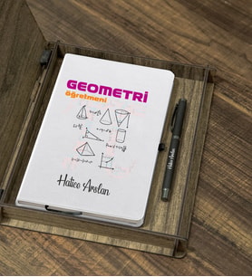 Kişiye Özel Geometri Öğretmeni Tasarımlı Ahşap Kutulu Ajanda Kalem Seti (Beyaz)