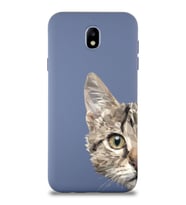 Samsung Galaxy J7 Pro Uyumlu Lansman Kılıf Catface Tasarımlı İçi Kadife Kapak-Petrol Mavisi (Şeffaf)