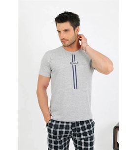 pilelistore- Erkek Pamuk Kısa Kol Pijama Takım Gri