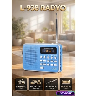 L-938 Dijital Ekranlı Şarjlı Taşınabilir Radyo Usb Tf Sd 3,5mm Jack Destekli Cep Radyosu