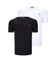 İKİLİ SET T8568 DEWBERRY V YAKA ERKEK T-SHIRT-KOYU SİYAH-KAR BEYAZ (Karışık)