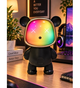 Ayıcık Bluetooth Hoparlör RGB Animasyon Işıklı Yüksek Ses Çıkışlı USB ve Kart Mini Speaker Siyah
