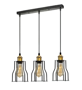 RİOLİGHT VİNTAGE,RETRO,RUSTİK,ANTİK SİYAH KAFES MASA ÜSTÜ 3XE27 METAL SARKIT AVİZE UZUNLUK:60CM