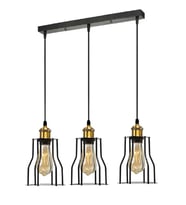 RİOLİGHT VİNTAGE,RETRO,RUSTİK,ANTİK SİYAH KAFES MASA ÜSTÜ 3XE27 METAL SARKIT AVİZE UZUNLUK:60CM