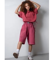 Kız Çocuk Belden Biyeli Geniş Kesim Bluz (Pembe)