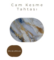 Cam Kesme Tahtası* Mutfak Tahtası Oval 25x35cm Mermer Altın Görünümlü