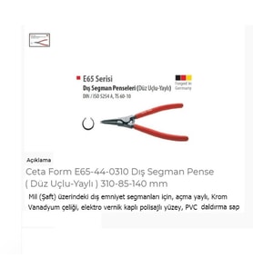 Ceta Form E65-44-0310 Dış Segman Pense ( Düz Uçlu-Yaylı ) 310-85-