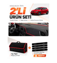 e-biz SEAT LEON (2013-2020) Uyumlu Torpido Örtüsü + Tay Tüyü Bagaj Çantası - Siyah-Kırmızı - SE006