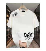 Baskılı Oversize Bisiklet Yaka T-shirt - Beyaz