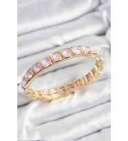 Pirinç Pembe Zirkon Taşlı Kare Model Gold Renk Lastikli Kadın Bileklik - Tj-Bb7499