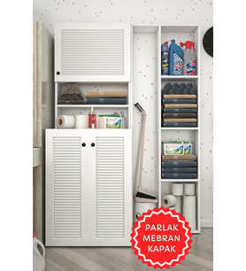 Kenzlife membran çamaşır makinesi dolabı kasparovsüpürge byzbyz panjur 180*126*55-20 mebran kapak suntalam gövde banyo kapaklı arkalıksız (Beyaz-Gri)