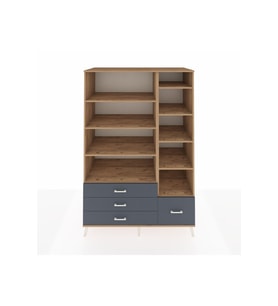 Kronos Dolap 9 Raflı 4 Çekmeceli  132x59x195 Çam-Çam/Antrasit