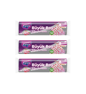 Premium 10'lu Büzgülü Çöp Torbası Çilek Kokulu Büyük Boy 65 x 70 cm Üçlü Paket