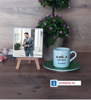 Sosyoloji Öğretmeni Fotoğraflı Dekoratif Taş, Ahşap Altlıklı Türk Kahvesi Fincanı Hediye Öğretmenler Günü Hediyesi (Model 9)