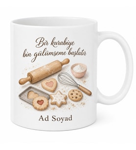 Kurabiyeci Temalı Baskılı Kupa Bardak Hediye Pastacı Kupa Özel Tasarım