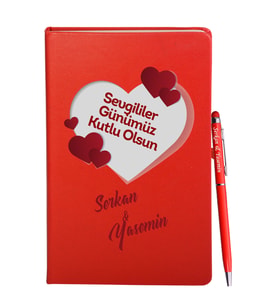 Sevgililer Gününe Özel Kırmızı Defter Kalem Hediye Seti 4