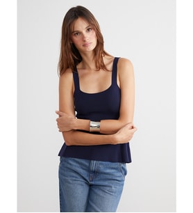 LCW Vision Lacivert U Yaka Askılı Peplum Triko Bluz