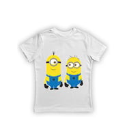 Minions baskılı pamuklu penye kumaş yazlık çocuk tişört (Beyaz)