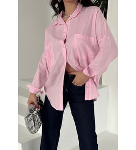 Kadın Harper Çift Cepli Oversize Keten Gömlek, 2025 Summer Collection
