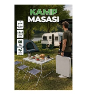 Ayarlanabilir Katlanabilir Kamp Masası 4 Kişilik Piknik Masa Seti