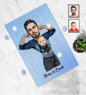 Kişiye Özel Babalar Günü Baba Erkek Bebek Karikatürlü A4 99 Parça Puzzle Model-1