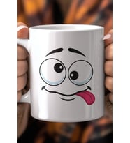Emoji Yüz Desenli 330ml Baskılı Beyaz Seramik Kupa Bardak