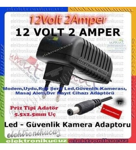 KAMERA ADAPTÖRÜ 12V 2A AC DC 12V2A 12 VOLT 2 AMPER 12V 2Ah ADAPTÖR TRAFO PLASTİK PRİZ TİP
