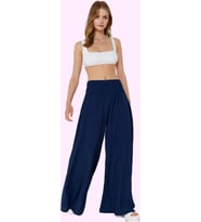 Kadın Yeni Moda Geniş Paça Uzun Boy Dokuma Ekru Gipe Detaylı Pantolon