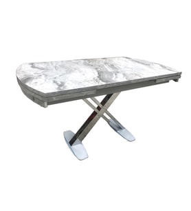 Masa 17967 X Çapraz Ayak Metal çelik Nikelaj Beyaz mermer tabla Kutu Sevk El Yapı (Gri)