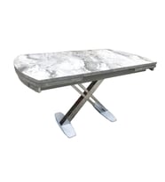 Masa 17967 X Çapraz Ayak Metal çelik Nikelaj Beyaz mermer tabla Kutu Sevk El Yapı (Gri)