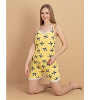 Pijamerry Kadın İp Askılı MİLAN Kumaş Likralı Şortlu Pijama Takımı 5962 - 1 Adet (Sarı)