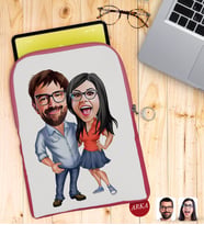 BK Gift Kişiye Özel Sevgililer Karikatürlü Taşınabilir Koruyucu Tablet Kılıfı & Organizer Çanta - Pembe-105