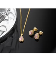 925 Ayar Gümüş Ekim Ayı Doğum Taşı ( Pink Tourmaline ) Kolye - Küpe Seti