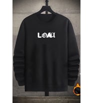 Unisex Floki Baskılı Bisiklet Yaka Sweatshirt (Siyah)