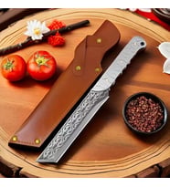 Valkyrie Paslanmaz Çelik Desenli Çok Amaçlı Mutfak ve Kamp Bıçağı – Kılıflı Dayanıklı Tasarım 33.8 cm (Siyah)