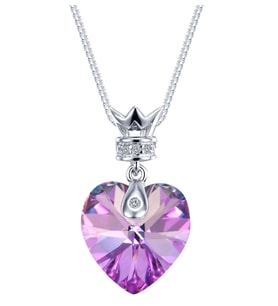 Monemel Mor Swarovski Taşlı Kalpli Gümüş Kolye (Altın Kaplama) Sevgililer Günü Hediyesi Yeni Yıl Hediyesi - Yılbaşı Hediyesi