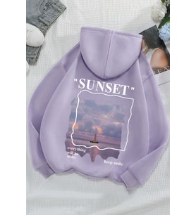 Unisex Sunset Baskılı Sweatshirt (Lila)