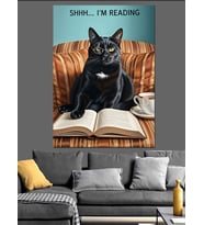 Kedi Kitap Okuyor  Dekoratif Kanvas - Mdf Ahşap Tablo