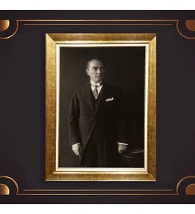 Altın Varaklı Çerçeveli Paspartulu Atatürk Tablo z5127 (Gold)