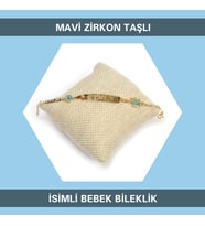 Sahi Aksesuar 14 Ayar Altın Kaplama Mavi Kristal Taşlı İsimli Erkek Bebek Künyesi 51 (Açık Mavi)