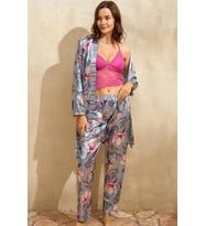 Anıl Bayan Saten Sabahlık, Bralet ve Pantolon Takım (Gri)