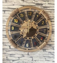 Kişiye Özel Halatlı Dekoratif Ahşap Duvar Saati 50 cm