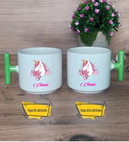 Unicorn Kupa Bardak T Yeşil Kulplu Kız Çocuğuna Arkadaşa Sevgiliye Doğum Günü Hediyesi