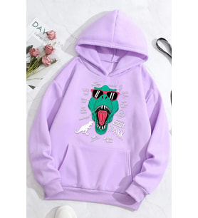 Unisex T - Rex Baskılı Sweatshirt (Lila)