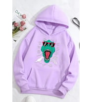 Unisex T - Rex Baskılı Sweatshirt (Lila)